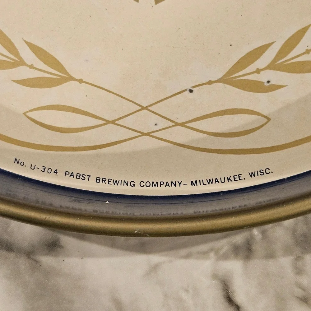 Vintage Pabst Blue Ribbon Beer Serving‎ Tray Metal Round Collectible Pub Decor